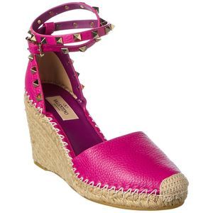 Valentino Rockstud 80 Grainy Leather Wedge Sandal, Pink